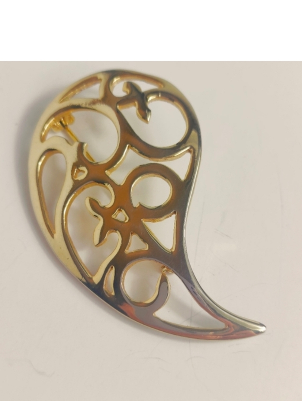 Vintage Givenchy Gold Tone Paisley Brooch Signed Designer Pin Filigree Statement